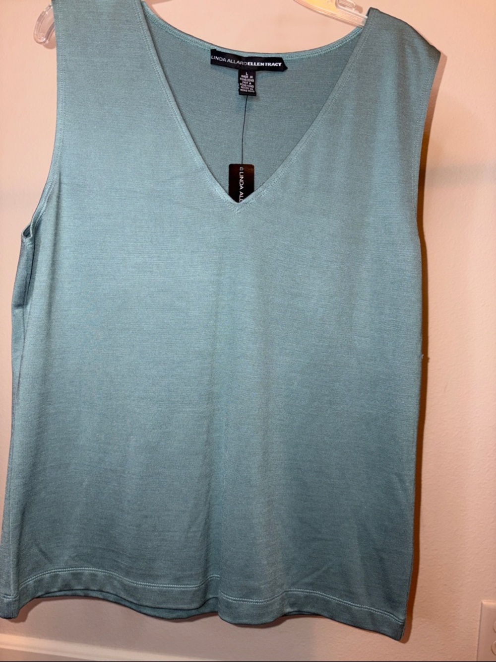 Ellen Tracy V-Neck Strech Silk Tank Top in “Willow”
